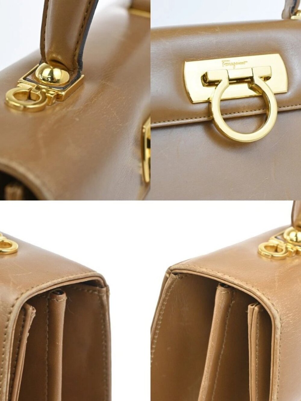 Salvatore Ferragamo Gancini Top Handle Bag Leather Brown GHW Italy 61CA782 - Picture 8 of 16